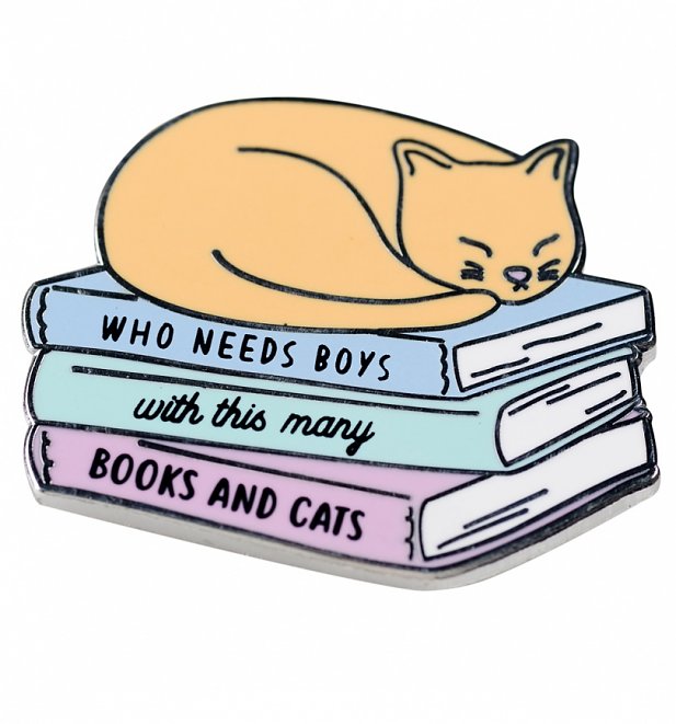 Who Needs Boys With This Many Books And Cats Enamel Pin from Punky Pins Who Needs Boys With This Many Books And Cats Enamel Pin from Punky Pins