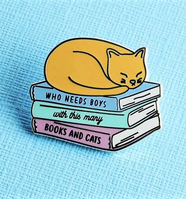 Who Needs Boys With This Many Books And Cats Enamel Pin from Punky Pins Who Needs Boys With This Many Books And Cats Enamel Pin from Punky Pins