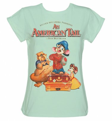 Women's An American Tail Mint Green Boyfriend Fit Rolled Sleeve T-Shirt Women's An American Tail Mint Green Boyfriend Fit Rolled Sleeve T-Shirt