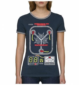 Women's Flux Capacitor Navy And Grey Ringer T-Shirt Women's Flux Capacitor Navy And Grey Ringer T-Shirt