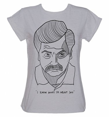 Women's Sport Grey Ron Swanson Illustration Boyfriend Fit Rolled Sleeve T-Shirt Women's Sport Grey Ron Swanson Illustration Boyfriend Fit Rolled Sleeve T-Shirt