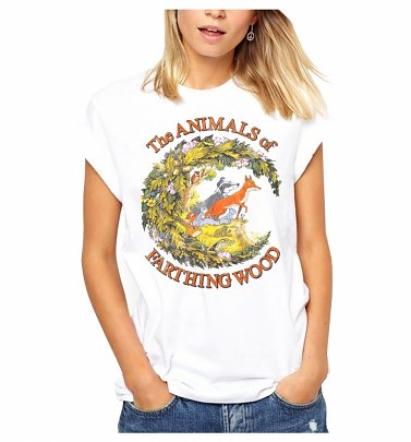 Women's The Animals Of Farthing Wood White Boyfriend Fit Rolled Sleeve T-Shirt Women's The Animals Of Farthing Wood White Boyfriend Fit Rolled Sleeve T-Shirt