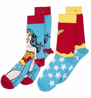Women's 2pk Retro Wonder Woman Socks Women's 2pk Retro Wonder Woman Socks