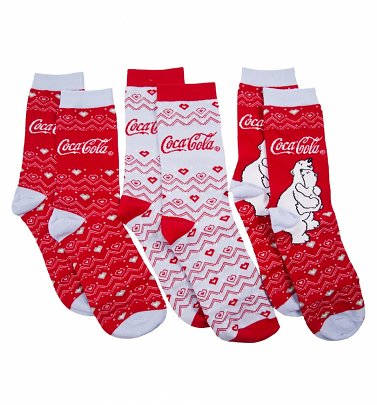 Women's 3pk Coca-Cola Polar Bear Socks Gift Set Women's 3pk Coca-Cola Polar Bear Socks Gift Set