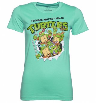 Women's Aqua Retro Teenage Mutant Ninja Turtles Group T-Shirt Women's Aqua Retro Teenage Mutant Ninja Turtles Group T-Shirt