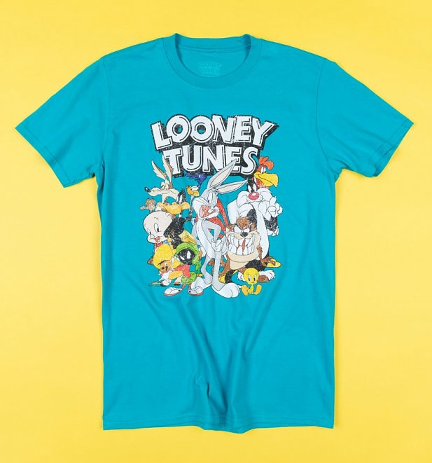 Women's Aqua Looney Tunes That's All Folks T-Shirt with Back Print