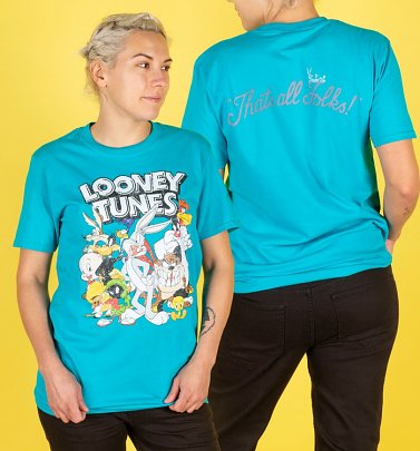 Women's Aqua Tunes That's All Folks T-Shirt with Back Print Women's Aqua Tunes That's All Folks T-Shirt with Back Print