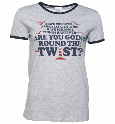 Women's Are You Going Round The Twist Heather Grey And Navy Ringer T-Shirt Women's Are You Going Round The Twist Heather Grey And Navy Ringer T-Shirt