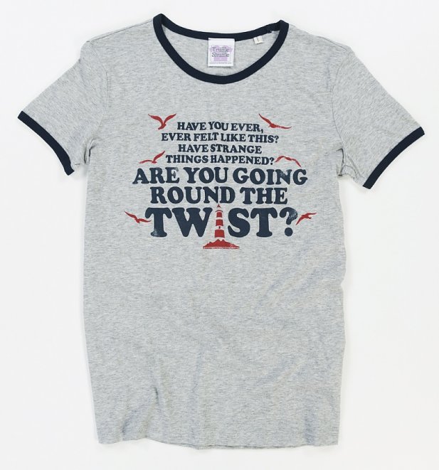 Women's Are You Going Round The Twist Heather Grey And Navy Ringer T-Shirt Women's Are You Going Round The Twist Heather Grey And Navy Ringer T-Shirt