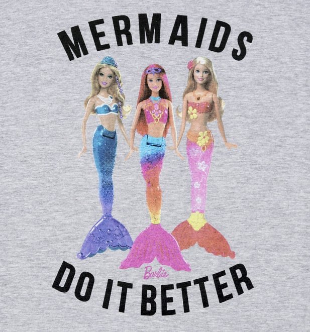 Women's Barbie Mermaids Do It Better Grey Scoop Neck T-Shirt Women's Barbie Mermaids Do It Better Grey Scoop Neck T-Shirt