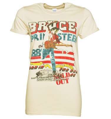 Women's Beige Bruce Springsteen Tour Rolled Sleeve Boyfriend T-Shirt Women's Beige Bruce Springsteen Tour Rolled Sleeve Boyfriend T-Shirt