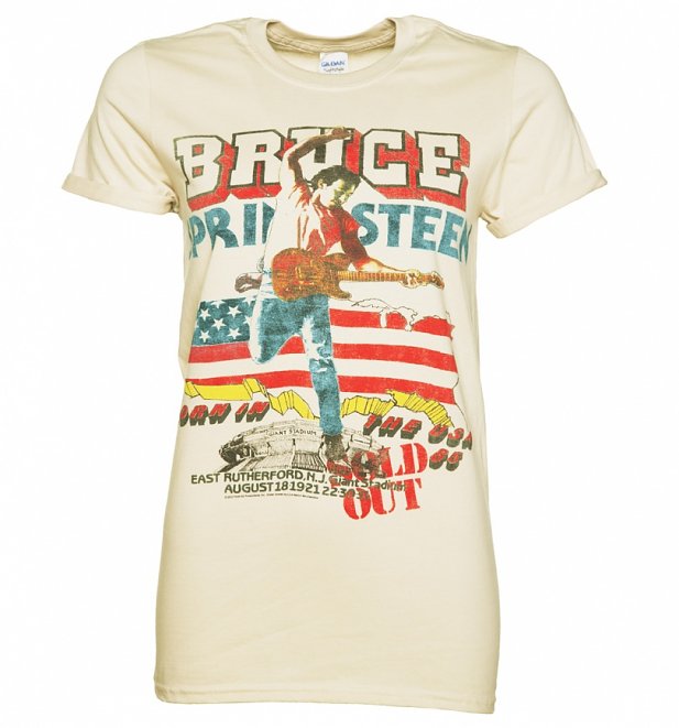 Women's Beige Bruce Springsteen Tour Rolled Sleeve Boyfriend T-Shirt Women's Beige Bruce Springsteen Tour Rolled Sleeve Boyfriend T-Shirt