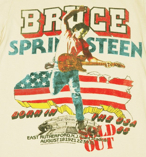 Women's Beige Bruce Springsteen Tour Rolled Sleeve Boyfriend T-Shirt Women's Beige Bruce Springsteen Tour Rolled Sleeve Boyfriend T-Shirt