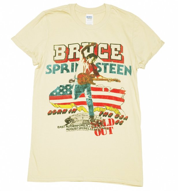 Women's Beige Bruce Springsteen Tour Rolled Sleeve Boyfriend T-Shirt Women's Beige Bruce Springsteen Tour Rolled Sleeve Boyfriend T-Shirt