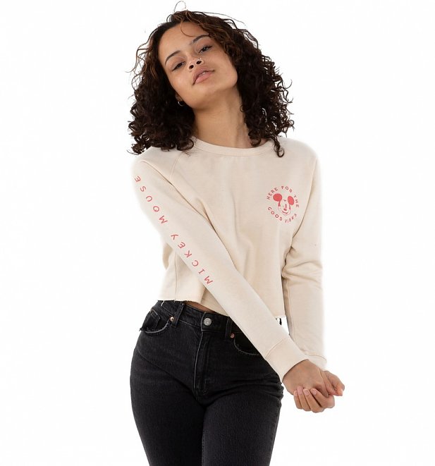 Women's Beige Mickey Mouse Good Vibes Disney Sweater