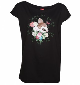 Women's Black Bambi Flowers Slouchy T-Shirt Women's Black Bambi Flowers Slouchy T-Shirt