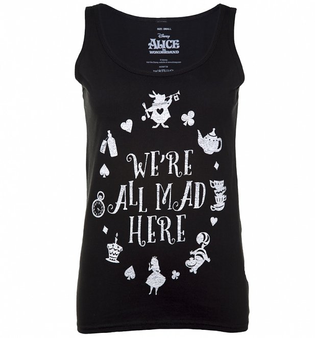 Women's Black Disney Alice In Wonderland We're All Mad Here Vest Women's Black Disney Alice In Wonderland We're All Mad Here Vest
