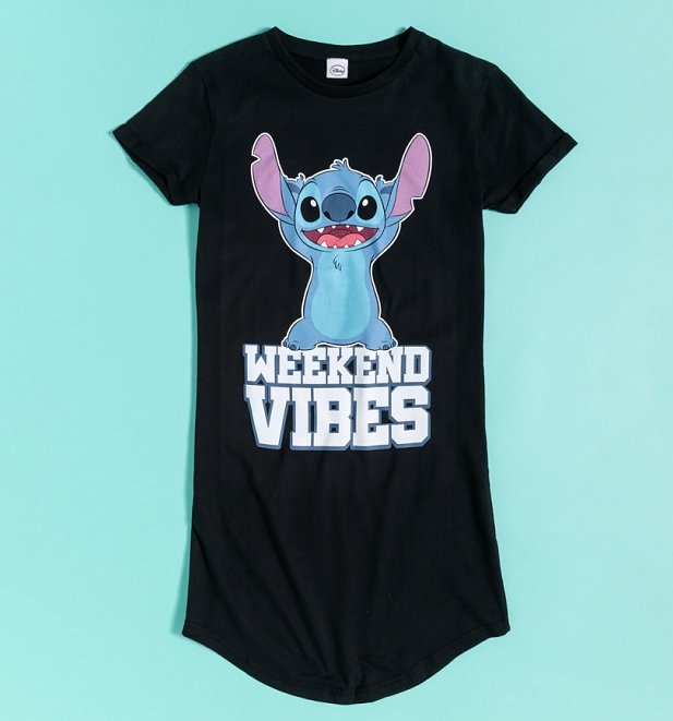 Women's Black Disney Lilo and Stitch Weekend Vibes Night Dress Women's Black Disney Lilo and Stitch Weekend Vibes Night Dress