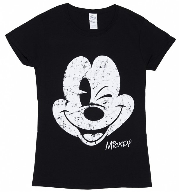 Official Women's Black Disney Mickey Mouse Vintage Cracked Print T-Shirt | eBay