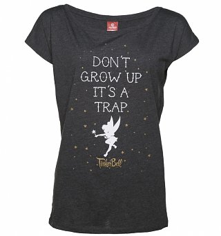 Women's Charcoal Marl Disney Tinker Bell Don't Grow Up Slouch T-Shirt Women's Charcoal Marl Disney Tinker Bell Don't Grow Up Slouch T-Shirt