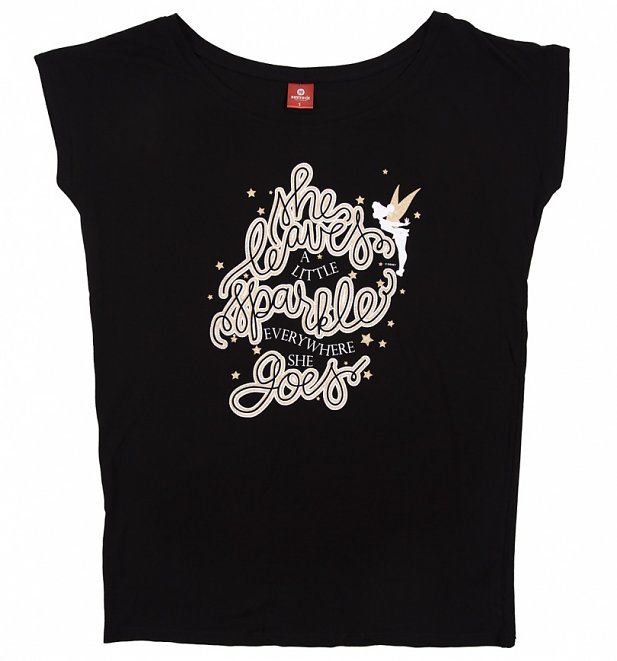 Women's Black Disney Tinker Bell Little Sparkle Slouchy T-Shirt Women's Black Disney Tinker Bell Little Sparkle Slouchy T-Shirt