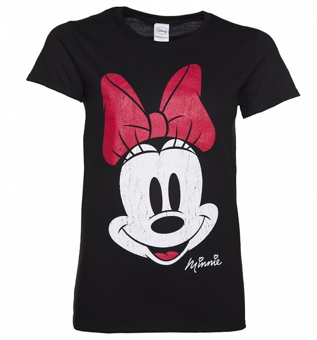 Women's Black Disney Vintage Distressed Minnie Mouse T-Shirt Women's Black Disney Vintage Distressed Minnie Mouse T-Shirt