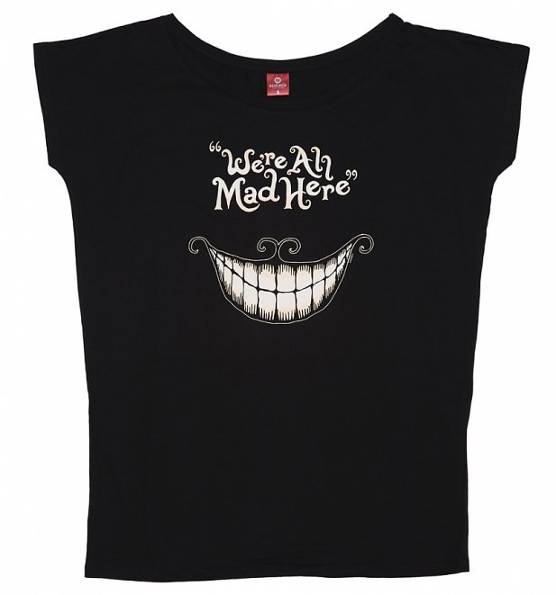 Women's Black Disney We're All Mad Here Slouchy T-Shirt Women's Black Disney We're All Mad Here Slouchy T-Shirt