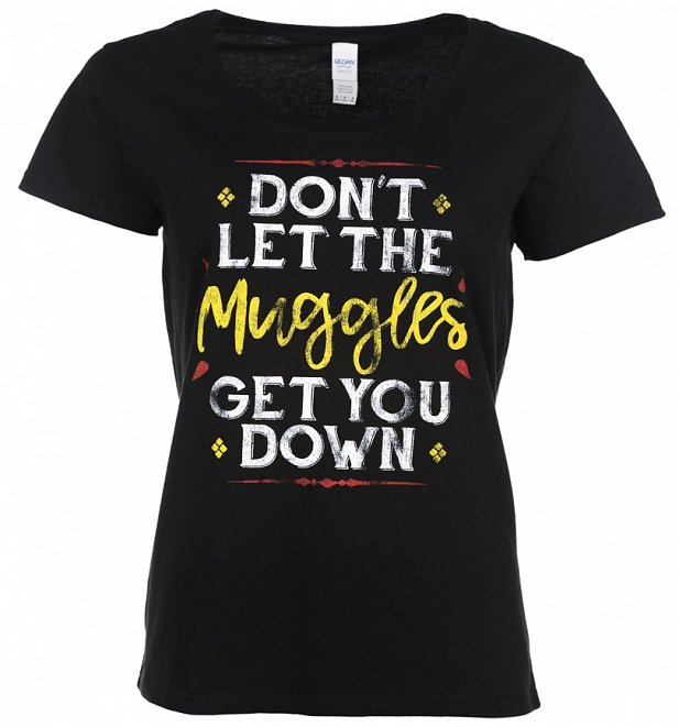 Women's Black Don't Let The Muggles Get You Down Harry Potter Scoop Neck T-Shirt Women's Black Don't Let The Muggles Get You Down Harry Potter Scoop Neck T-Shirt