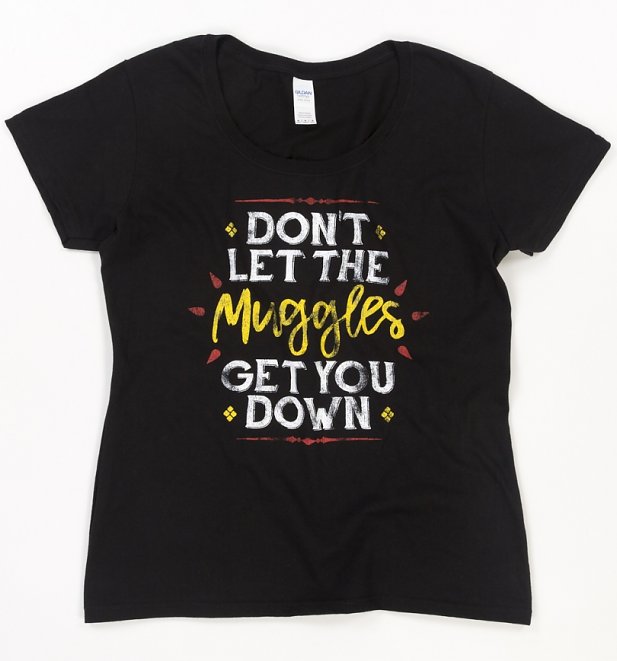 Women's Black Don't Let The Muggles Get You Down Harry Potter Scoop Neck T-Shirt Women's Black Don't Let The Muggles Get You Down Harry Potter Scoop Neck T-Shirt