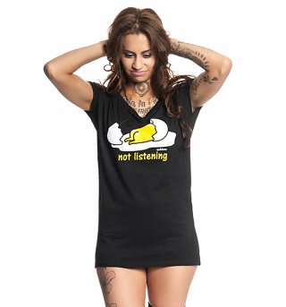 Women's Black Gudetama Not Listening Slouchy T-Shirt Women's Black Gudetama Not Listening Slouchy T-Shirt