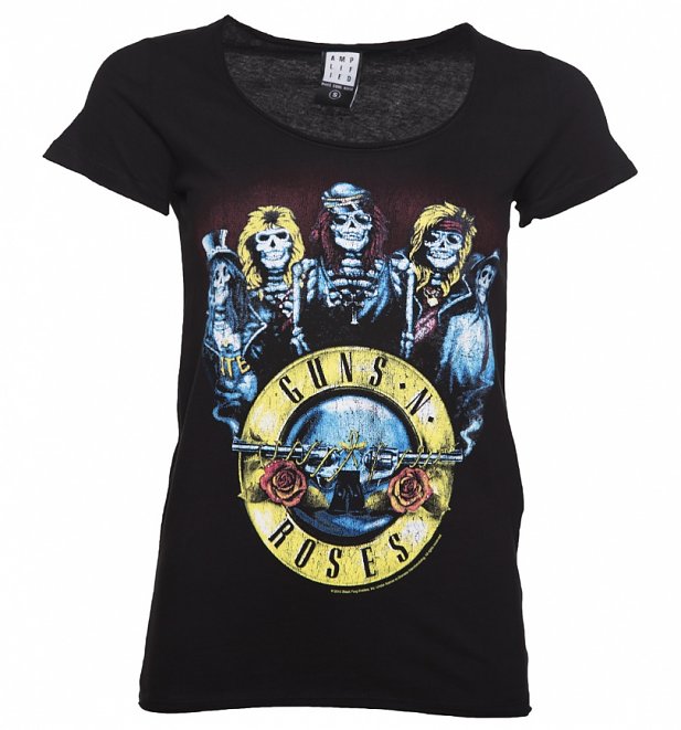 Women's Black Guns N' Roses Skeleton Drum T-Shirt from Amplified Women's Black Guns N' Roses Skeleton Drum T-Shirt from Amplified