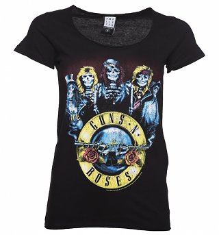 Women's Black Guns N' Roses Skeleton Drum T-Shirt from Amplified Women's Black Guns N' Roses Skeleton Drum T-Shirt from Amplified