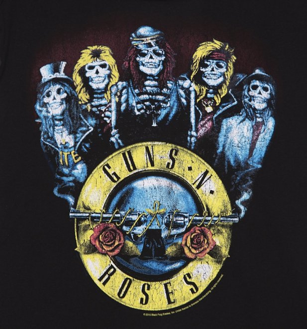 Women's Black Guns N' Roses Skeleton Drum T-Shirt from Amplified Women's Black Guns N' Roses Skeleton Drum T-Shirt from Amplified