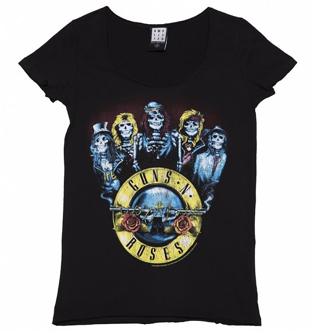 Women's Black Guns N' Roses Skeleton Drum T-Shirt from Amplified Women's Black Guns N' Roses Skeleton Drum T-Shirt from Amplified