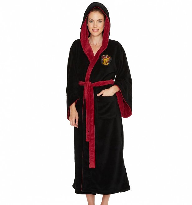 Women's Black Harry Potter Gryffindor Crest Hooded Dressing Gown Women's Black Harry Potter Gryffindor Crest Hooded Dressing Gown