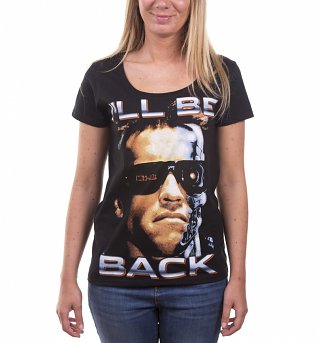 Women's Black I'll Be Back Terminator Scoop Neck T-Shirt Women's Black I'll Be Back Terminator Scoop Neck T-Shirt
