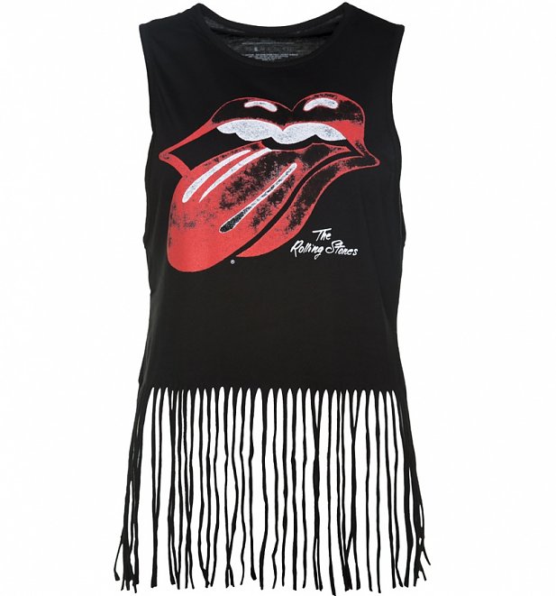 Women's Black Rolling Stones Tongue Vest With Tassels Women's Black Rolling Stones Tongue Vest With Tassels