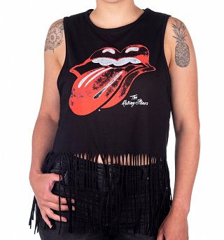 Women's Black Rolling Stones Tongue Vest With Tassels Women's Black Rolling Stones Tongue Vest With Tassels