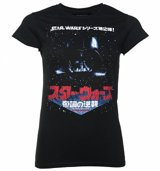 Women's Black Star Wars Darth Vader Japanese Movie Poster T-Shirt Women's Black Star Wars Darth Vader Japanese Movie Poster T-Shirt