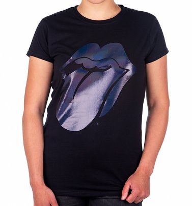 Women's Black The Rolling Stones Foil Tongue Logo T-Shirt Women's Black The Rolling Stones Foil Tongue Logo T-Shirt