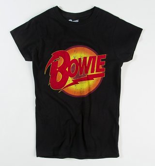 Women's Black Vintage Distressed Diamond Dogs David Bowie Fitted T-Shirt Women's Black Vintage Distressed Diamond Dogs David Bowie Fitted T-Shirt