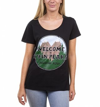 Women's Black Welcome to Twin Peaks Inspired Scoop Neck T-Shirt Women's Black Welcome to Twin Peaks Inspired Scoop Neck T-Shirt