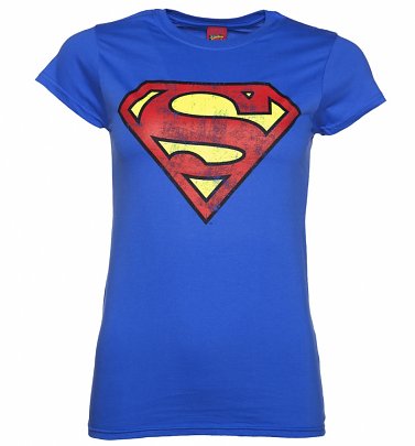 Women's Blue Distressed Superman Logo T-Shirt Women's Blue Distressed Superman Logo T-Shirt
