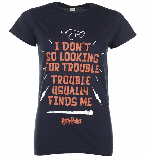 Women's Blue Harry Potter Looking For Trouble T-Shirt Women's Blue Harry Potter Looking For Trouble T-Shirt