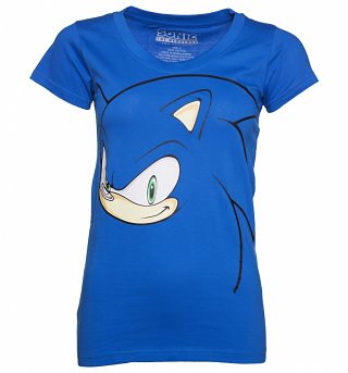 Women's Blue Sonic The Hedgehog Face T-Shirt Women's Blue Sonic The Hedgehog Face T-Shirt