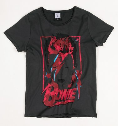Women's Charcoal David Bowie Distressed Aladdin Sane T-Shirt from Amplified Women's Charcoal David Bowie Distressed Aladdin Sane T-Shirt from Amplified