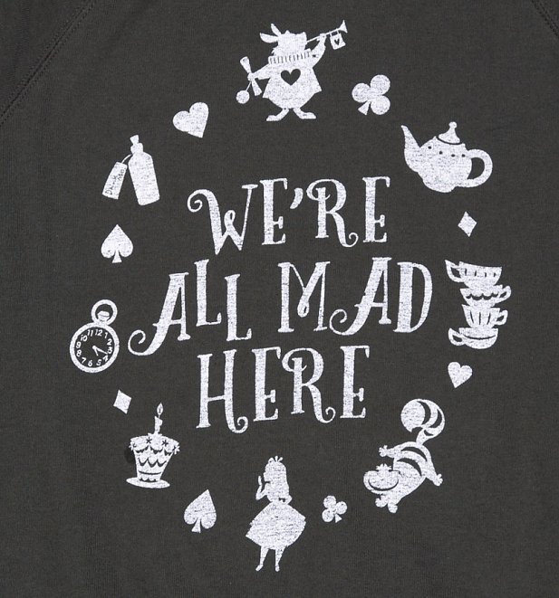 Women's Charcoal Disney Alice In Wonderland We're All Mad Here Sweater Women's Charcoal Disney Alice In Wonderland We're All Mad Here Sweater