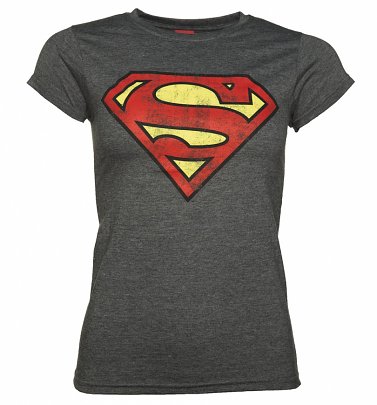 Women's Charcoal Distressed Superman Logo T-Shirt Women's Charcoal Distressed Superman Logo T-Shirt