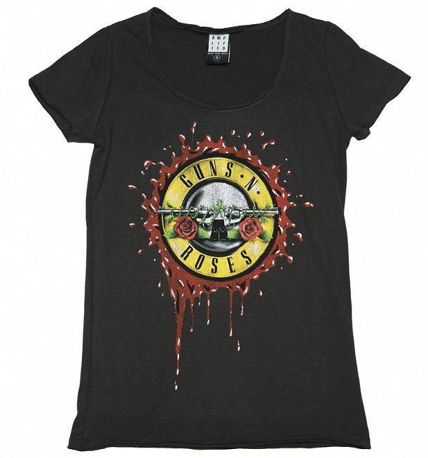 Women's Charcoal Guns N' Roses Bloody Bullet T-Shirt from Amplified Women's Charcoal Guns N' Roses Bloody Bullet T-Shirt from Amplified