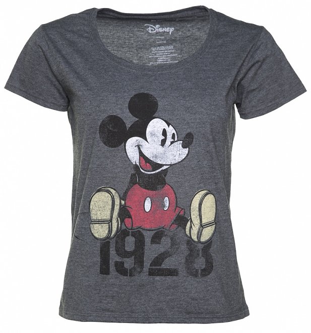 Women's Charcoal Marl Disney Mickey Mouse 1928 Slouchy T-Shirt Women's Charcoal Marl Disney Mickey Mouse 1928 Slouchy T-Shirt